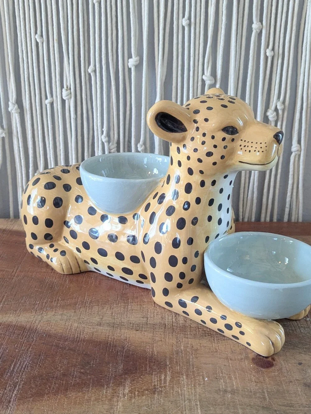 Anthropologie Ceramic Leopard / Cheetah Double Bowl
